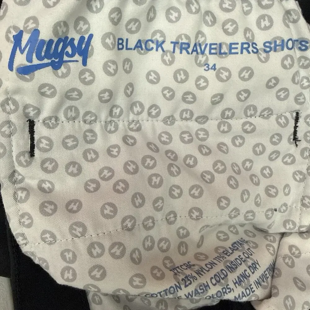 Mugsy Travelers Shorts Mens 34 Black Stretch Casual Performance Shorts